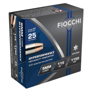 FIOCCHI Hyperformance 9mm Luger 115 gr Hornady XTP Hollow Point Ammunition | 25 Rounds