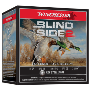 WINCHESTER Blind Side 2 12 Gauge 3.5" 1-5/8oz #2 Hex Steel Shot Shotgun Ammunition | 25 Rounds