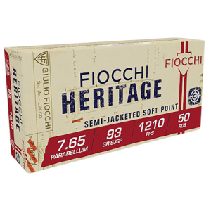 FIOCCHI Heritage 7.65x17mm Parabellum 93gr Semi Jacketed Soft Point Ammunition | 20 Rounds