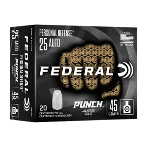 FEDERAL AMMO Personal Defense 25 ACP 45gr Punch Hollow Point Ammunition | 20 Rounds