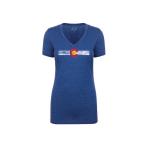 Republic of Colorado Ladies Single Stripe V Neck Tee Shirt - Royal - Small