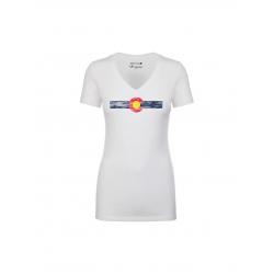 Republic of Colorado Ladies Single Stripe - White V-Neck Tee Shirt - Small