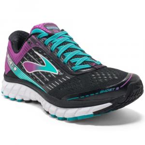 Brooks Womens Ghost 9 Running Shoes, Wide, Black/sparkling Grape
