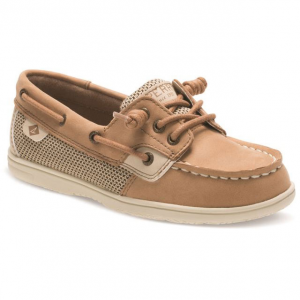 Sperry Girls' Shoresider 3-Eye Boat Shoes, Linen Oat - Size 1