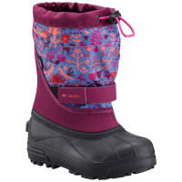 Columbia Big Girls' Powderbug Plus Ii Print Waterproof Insulated Snow Boots, Dark Raspberry/bright Peach