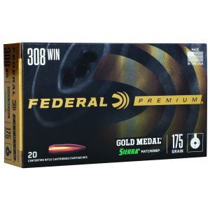 Federal Premium Gold Medal .308 Winchester 175 Grain Sierra MatchKing Boat-tail Hollow Point Rifle Ammunition