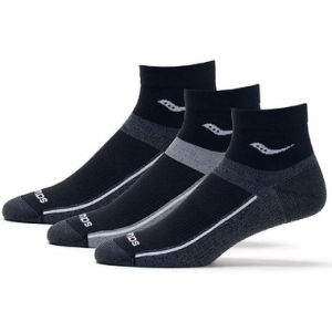 Saucony Ultralight Quarter Socks 3 Pack, Black Assort, L