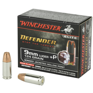 Winchester Defender 9mm Luger +P 124-Grain Bonded Jacketed Hollow Point Ammunition