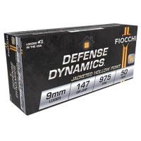 Fiocchi 9APDHP Defense Dynamics 9mm Luger 147 gr 975 fps Jacketed Hollow Point 50 Per Box/ 20 Case