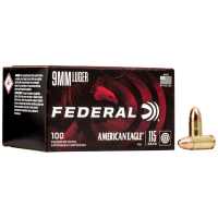 Federal American Eagle 9mm Luger 115gr FMJ, Clean-Burning, Brass