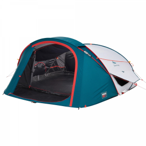 Quechua Men's 2 Second Xl Fresh & Black, Waterproof Pop Up Camping Tent 3 Person in Teal/White