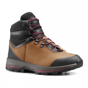 Forclaz Women's Trek 100, Flexible Leather Hiking Boots in Prune, Size 10.5