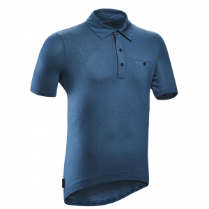 Triban Men's Merino Wool Gravel Cycling Polo Shirt in Dark Petrol Blue, Size 2XL