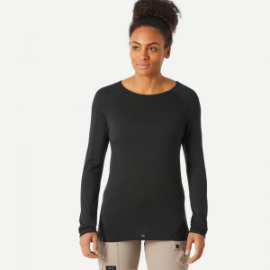Forclaz Women's Mt500 Long-Sleeve 100% Merino Wool Shirt in Black, Size XL