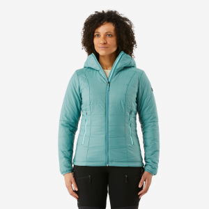 Forclaz Women's Mountain Backpacking Padded Jacket With Hood - Mt100 23degF in Green, Size XS