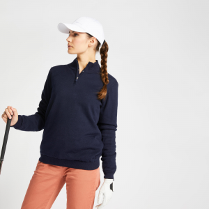 Inesis Women's, Mild Weather Zip Neck Cotton Golf Sweater in Asphalt Blue, Size XS