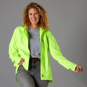 Btwin Women's City Cycling Rain Jacket 120 Ppe Daily Visibility Certified Neon Yellow in Fluoresent Yellow Green, Size XS