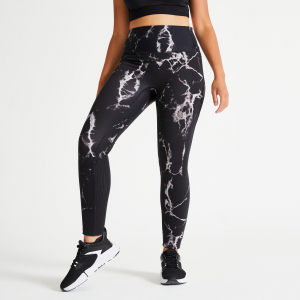 Domyos Women's High-Waisted Cardio Fitness Leggings - Marble Print in Black, Size W38 L29