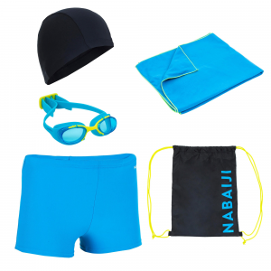 Nabaiji 100, Swimming Starter Kit, Boys' in Cyan Blue, Size 12-13 Years/59"-63"