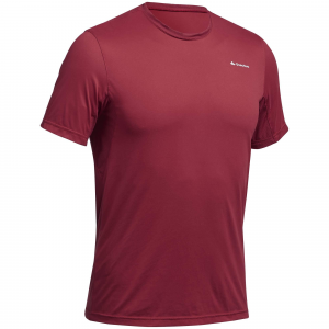 Quechua Men's Synthetic Short-Sleeved Hiking T-Shirt Mh100 in Bordeaux, Size XL