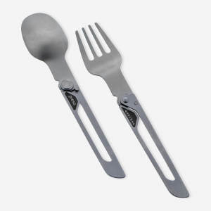 Quechua Mh500, Stainless Steel Foldable Camping Cutlery in Dark Grey