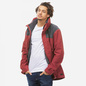 Forclaz Men's 3-In-1 Waterproof Travel Backpacking Jacket Travel 100 32degF - Red in Mahogany, Size XL