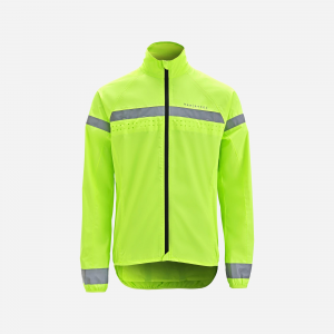 Van Rysel Men's Rc120 Long-Sleeved Showerproof Road Cycling Jacket in Fluoresent Yellow Green, Size 3XL