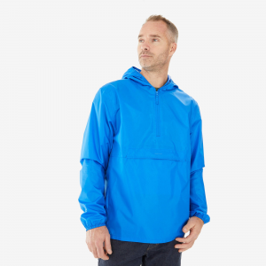 Quechua Men's Raincut Half-Zip Waterproof Rain Jacket in Electric Blue, Size XL