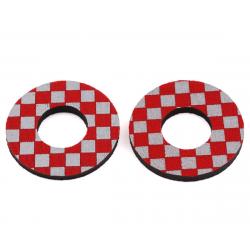 Flite BMX MX Grip Donuts Anodized Checkers (Red/Chrome) (Pair) - FBX-GD-AN-CR-RD