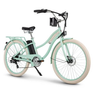 Nel Lusso 26-inch 7-Speed Electric Cruiser Bike with Throttle, Mint Green, by Huffy
