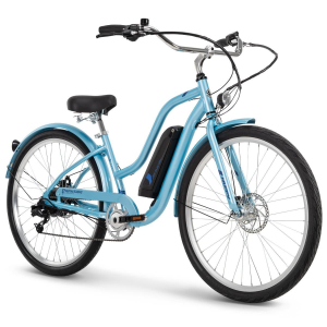 Huffy Parkside 27.5-inch 7-Speed Women's Electric Bike with Throttle, Blue, by Huffy