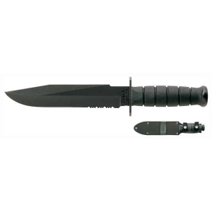 Ka-Bar 1271 Fighter 8 Clip Point Part Serrated Black 1095 Cro-Van Kraton G Black Handle Fixed
