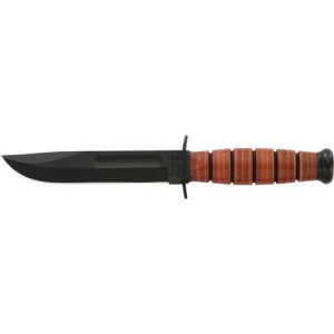 Ka-Bar 1250 USMC Short 5.25 Clip Point Plain 1095 Cro-Van Leather Handle Fixed