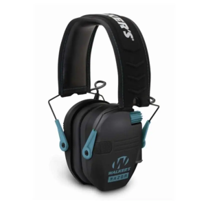 Walkers GWPRSEMTL Razor Slim Electronic Polymer 23 dB Over the Head Black Ear Cups w/Black Band & Teal Accents