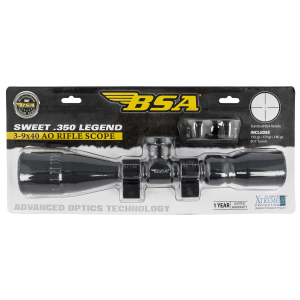 BSA 35039X40AOWRTB Sweet 350 Legend 3-9x 40mm AO Obj 34.20-11.50 ft @ 100 yds FOV 1 Tube Matte Black Finish 30/30 w/Rings