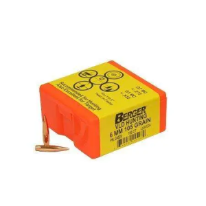 Berger Bullets 24528 Hunting  6mm .243 105 gr Very Low Drag Boat Tail 100 Per Box