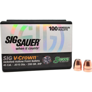 Sig Sauer V-Crown by Sierra Handgun Bullets .45 cal .4515 200 gr JHP Sig Sauer V-Crown 100rd Box