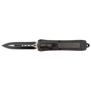 Steel River Knives A163BD Spartan 3.50 OTF Dagger Plain Black/Silver 440C SS Blade/ Black w/Carbon Fiber Inlay Aluminum Zinc Alloy Handle