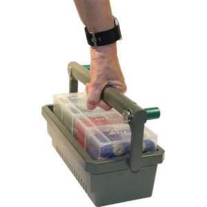 MTM SHOTSHELL BOX CADDY W/ 4 SS25 RND CLEAR SHOTSHELL BOXES