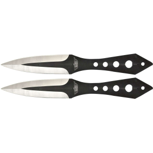 Uzi Accessories UZKTRWTZP Throwing Knives Two Fixed Plain Black/Silver Stainless Steel Blade, Black Stainless Steel Handle, Includes Nylon Holster
