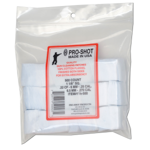 Pro-Shot 11/8-500 Cleaning Patches  Cotton 1.125 Sq 22-270 Cal 500 Per Pack