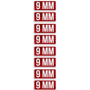 CASE OF 12 AMMO CALIBER LABELS - 9 MM