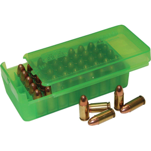 MTM P50SS9M16 Side-Slide Ammo Box Pistol 9mm,30 Luger,32 S&W,380 ACP,9mm Makarov 50 Rounds Clear Green Plastic