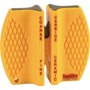 Smiths Products CCKS Knife Sharpener 2-Step Fine, Coarse Carbide, Ceramic Sharpener Rubber Handle Yellow
