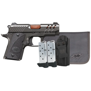 Kimber Mfg Inc 3300254 Micro 9 Bundle 71 315 Rose Copper TiN Match Grade Barrel KimPro II Gray Lightening CutSerrated Stainless Steel Slide Kimpro II Gray Aluminum Frame Black G10 Grip
