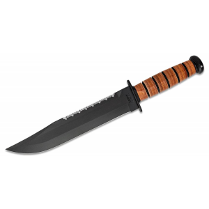 Ka-Bar 2217 Big Brother 9.38 Clip Point Part Serrated Black 1095 Cro-Van Brown Leather Handle Fixed