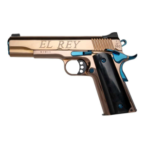 KIMBER 1911 EL REY 38SUP 9RD 5IN BARREL ENGRAVED ROSE GOLD BLUE ACCENTS BLACK GRIPS 10231