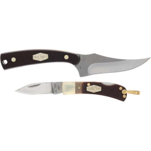 Old Timer 1227067 Sharpfinger 1.60/3.25 Folding/Fixed Plain Satin Stainless Steel Blade 2.20/3.75 Brown w/Brass Sawcut Handle
