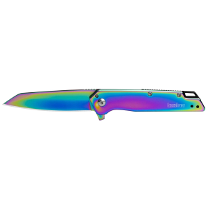 Kershaw 1365RBW Misdirect 3 Folding Reverse Tanto Plain Polished Rainbow PVD 4Cr14 Blade, Polished Rainbow PVD Stainless Steel Handle