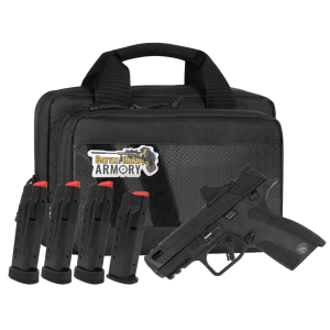 Battle Hawk Armory Smith & Wesson P.C. Shield X Carry Comp, 9mm, 3.6 Ported Barrel, w/ Thumb Safety, Pistol Bundle w/ 4 Magazines, RFX11 Green Dot, & Soft Case
